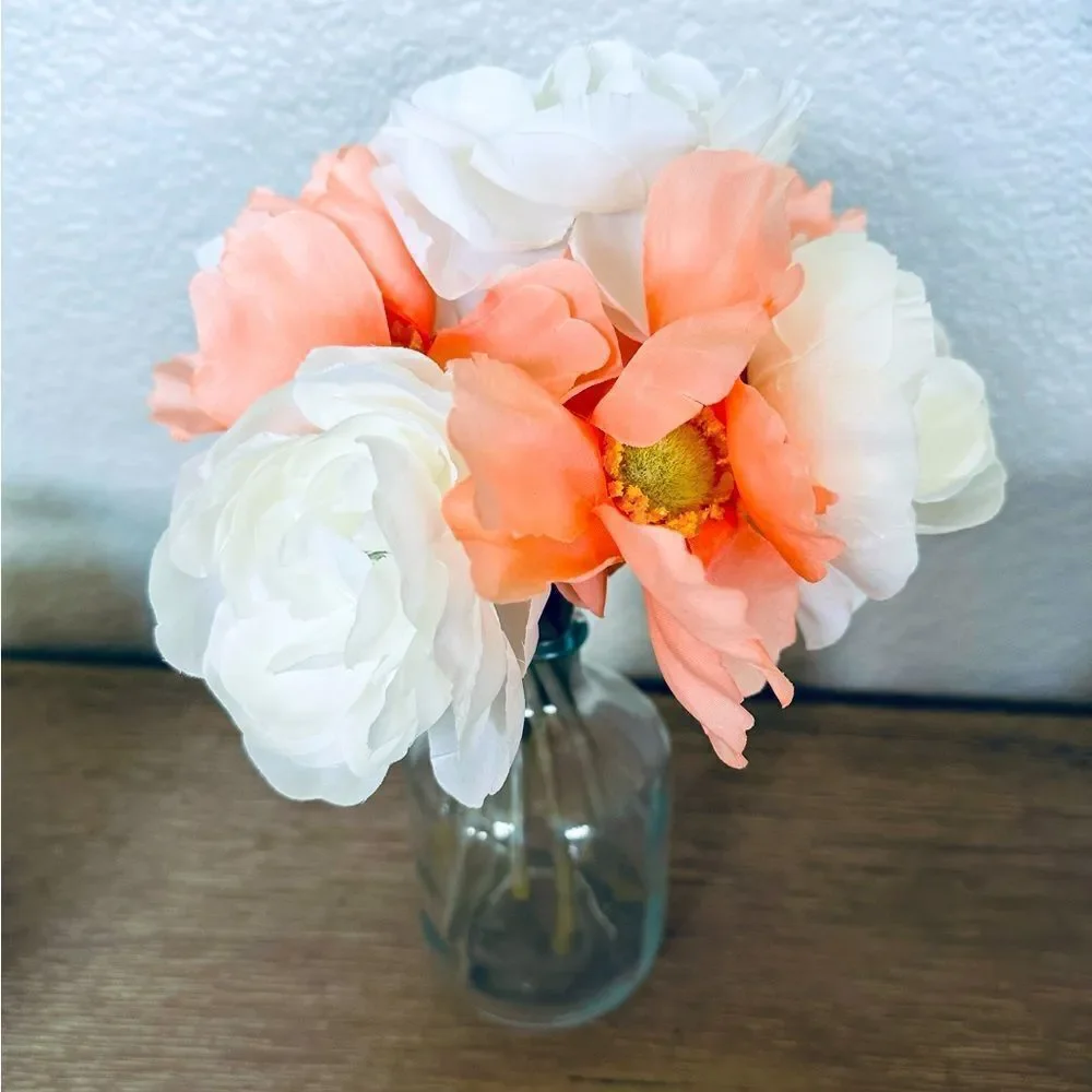 Floral Arrangement White Coral Peach Flowers in Vase